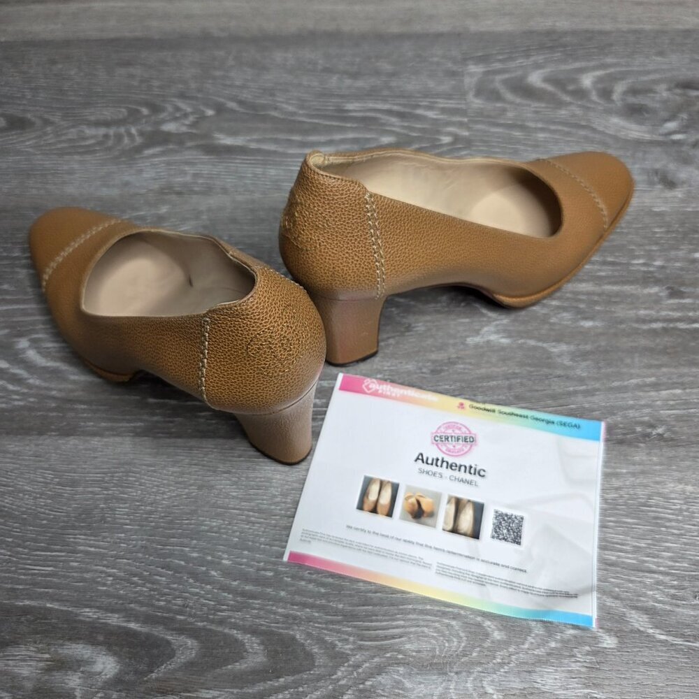 Vintage 90s - Women's Chanel Brown Caviar Leather Platform Pumps CC Logo 37.5 EU - Picture 12 of 13